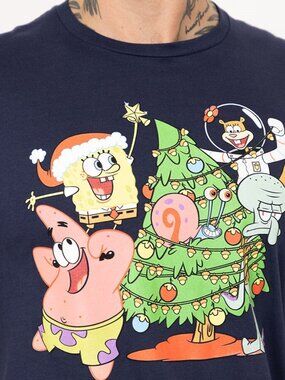 SPONGEBOB Squarepants Christmas Tee Men's Size Large, Navy, NWT